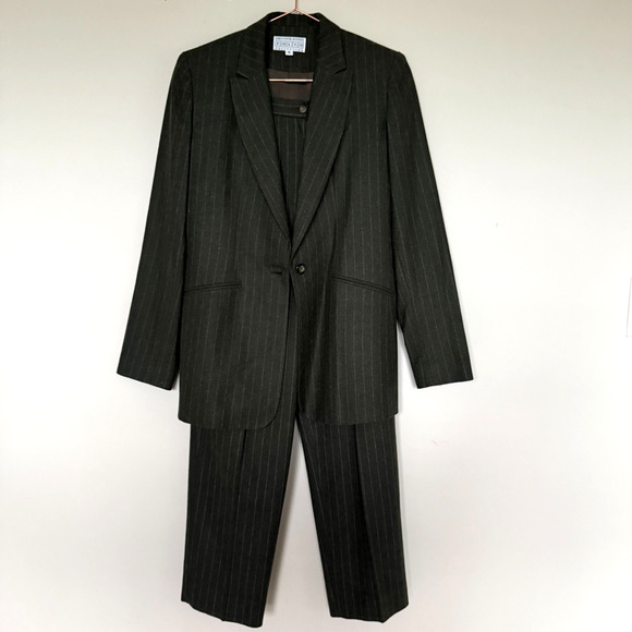 Saks Fifth Avenue Folio Women Blazer Set 6 Wool Two Piece Stripe Corpcore Office - Picture 2 of 10